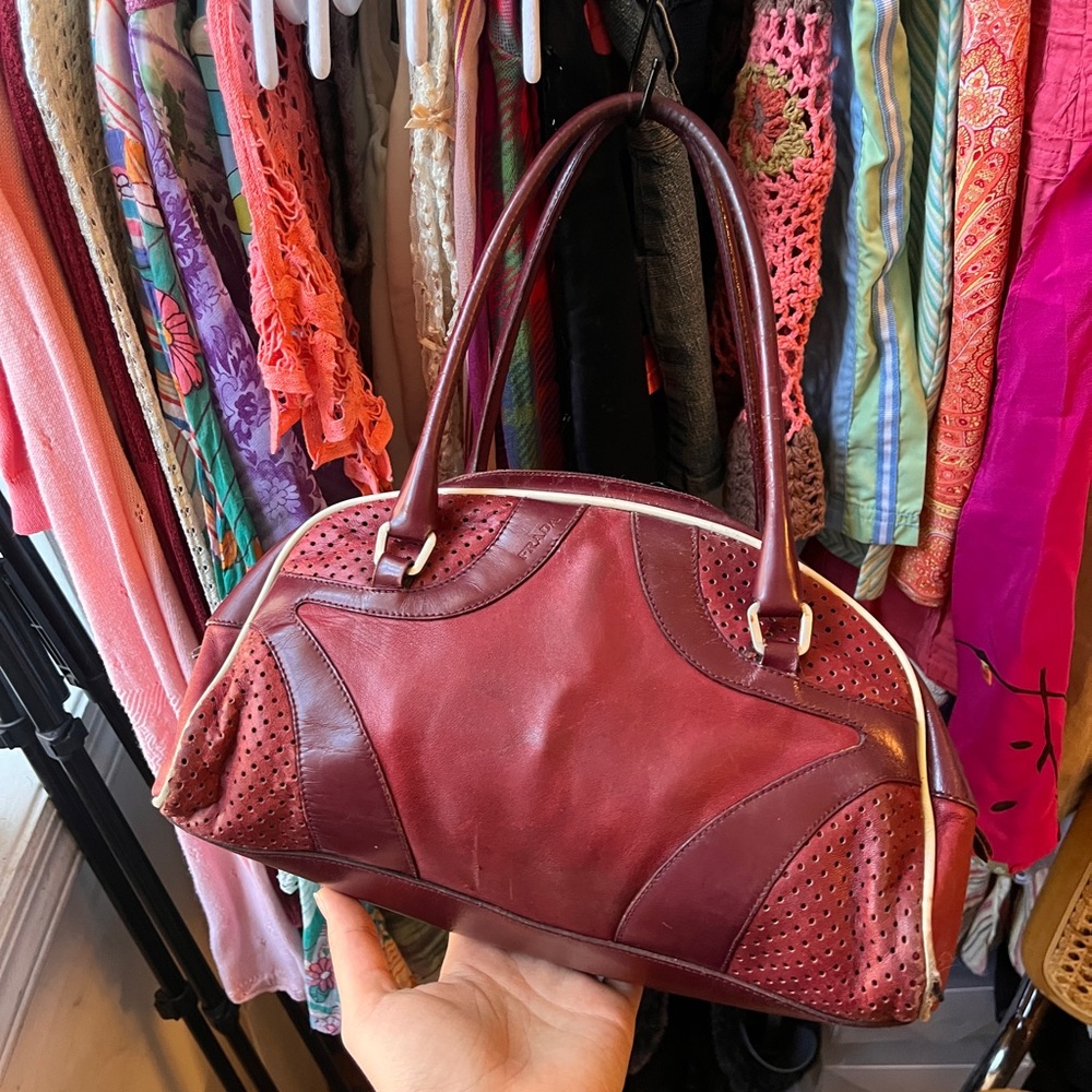 Vintage maroon Prada bowling hand bag 🎳